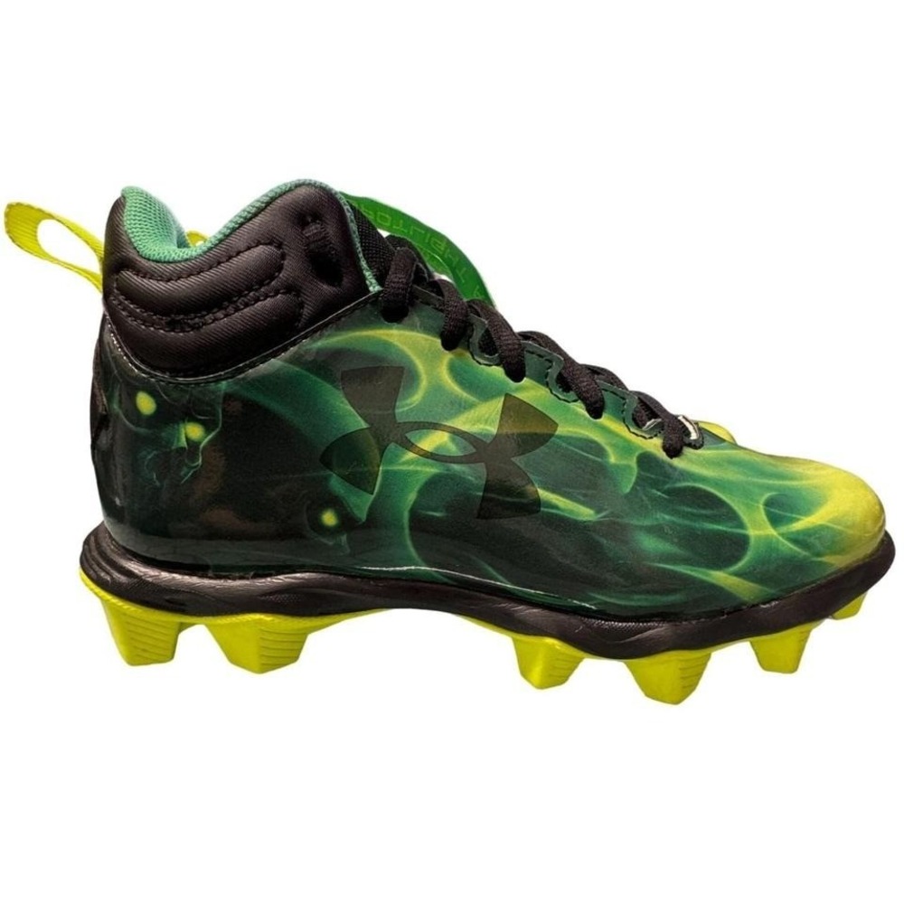 Under Armour Spotlight AF Football Cleats Boys 4Y Green Yellow Hidden Skull RARE